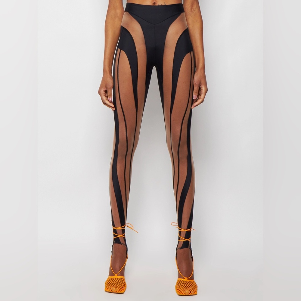 Mugler Multi-Panel Stirrup Sheer Spiral Legging